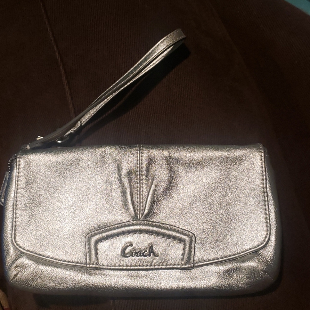 Coach silver leather wristlet